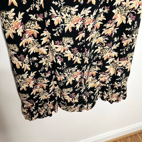 Vintage April Cornell Women Midi Dress Medium Black Floral Tie Back Button Front - Picture 6 of 9